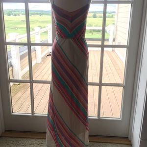 Floor length coral dress